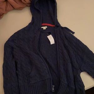 American Eagle cable knit cropped zip hoodie navy blue size xl